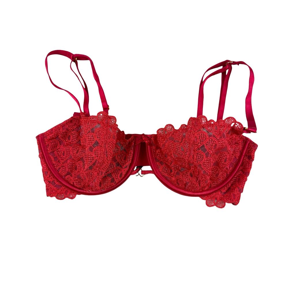 Victoria's Secret Dream Angels Bra Size 32D Push Up Without Padding Lace Hearts